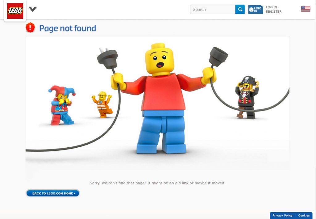 404-pagina van Lego